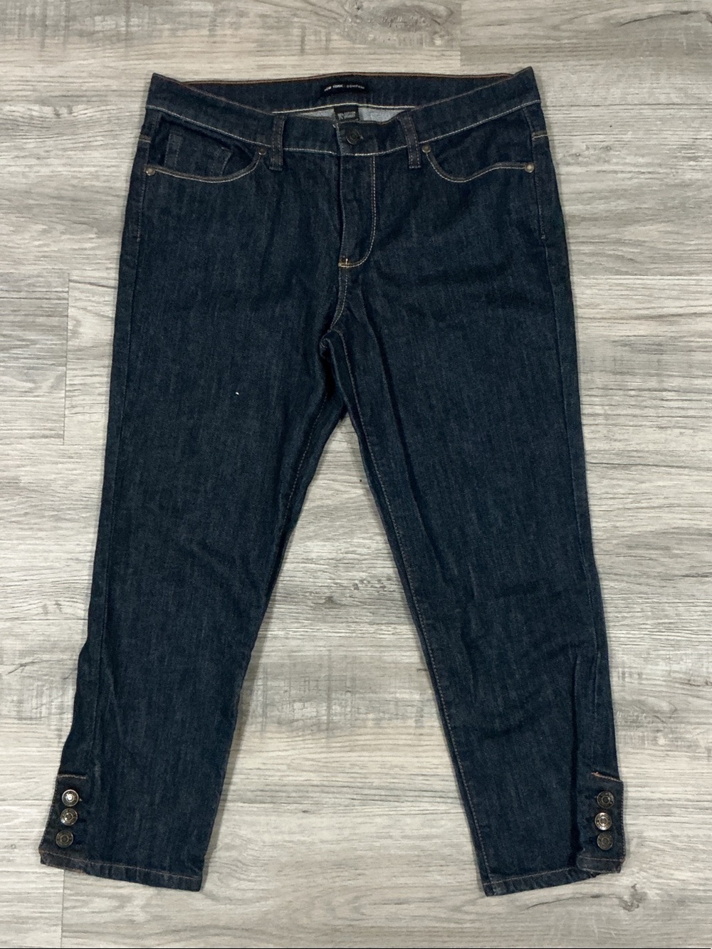 New York & Company Dark Blue Cropped Button-Cuff Jeans